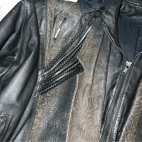 Vintage 80s Black  Leather Patchwork Western Jacket Black Women's M Tassel Retro - Picture 3 of 13